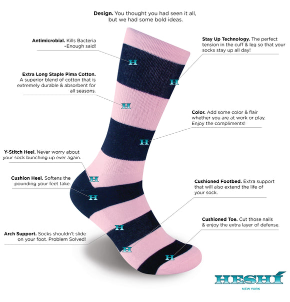 Heshí Rugby Stripe Sock - Pink/Black