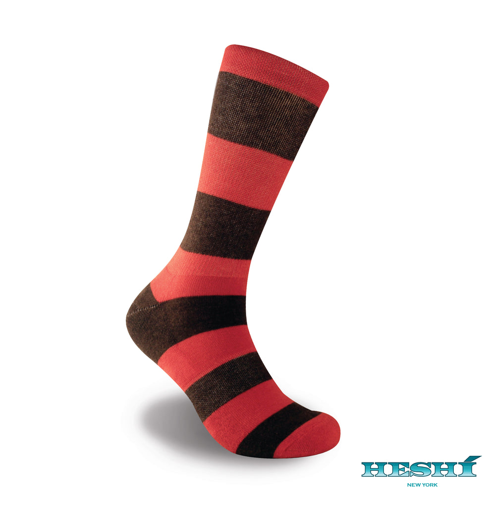 Heshí Rugby Stripe Sock - Orange/Brown