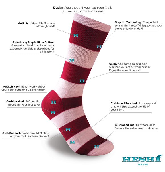 Heshí Rugby Stripe Sock - Pink/Red