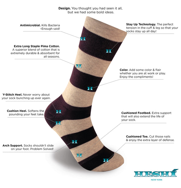 Heshí Rugby Stripe Sock - Sand/Port