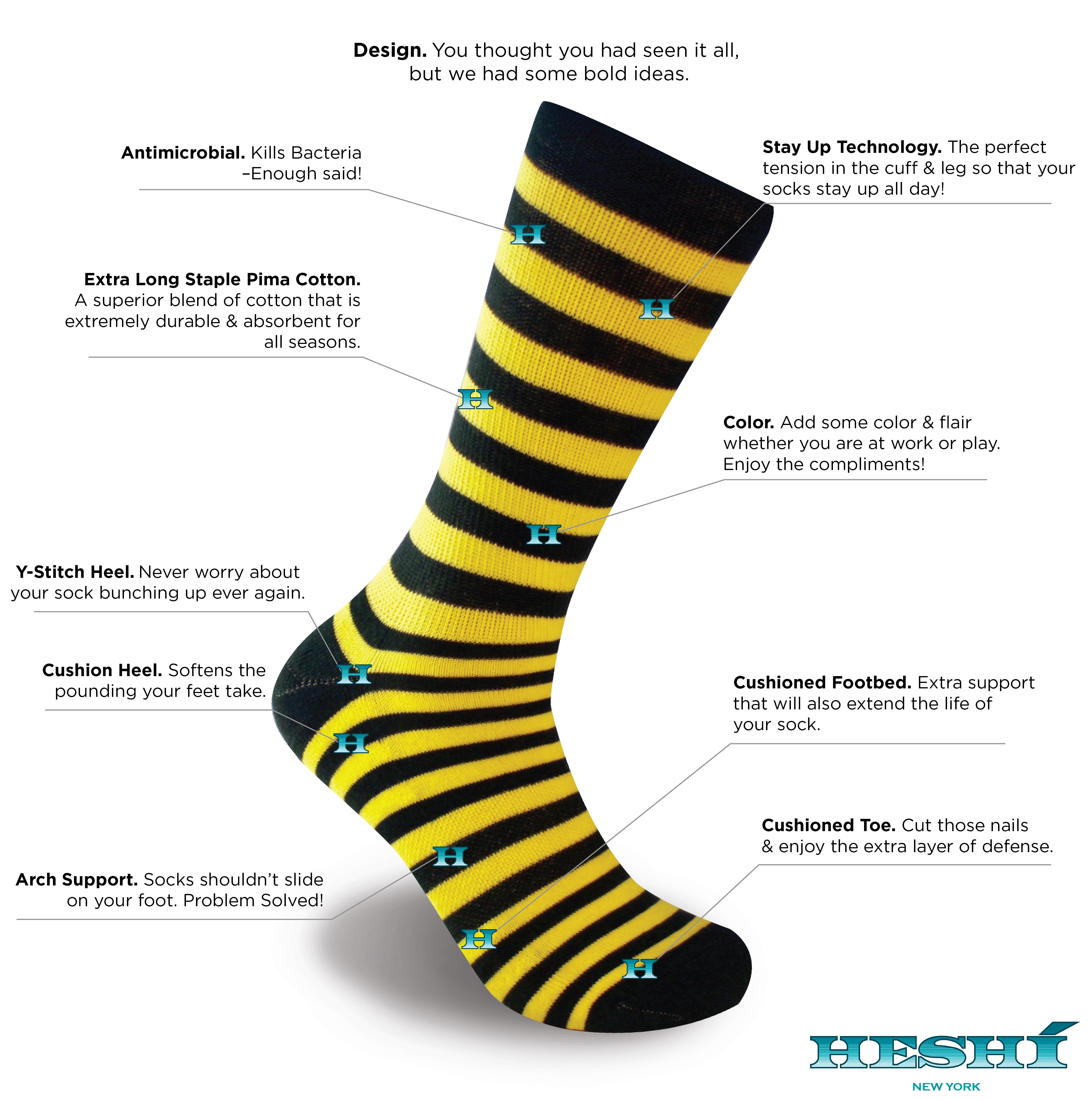 Hesh Medium Stripe Sock - Yellow/Green Hesh Medium Stripe Sock - Yellow/Green