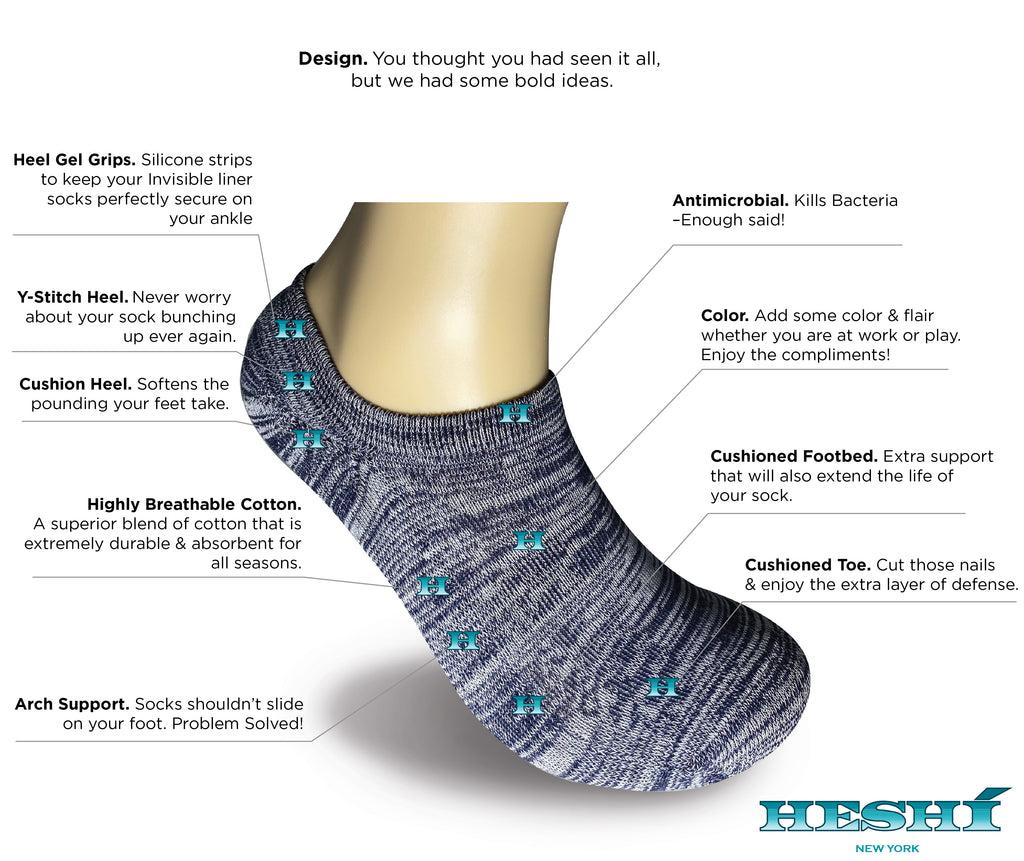 Heshí Invisible Liner Sock - Heathered Blue